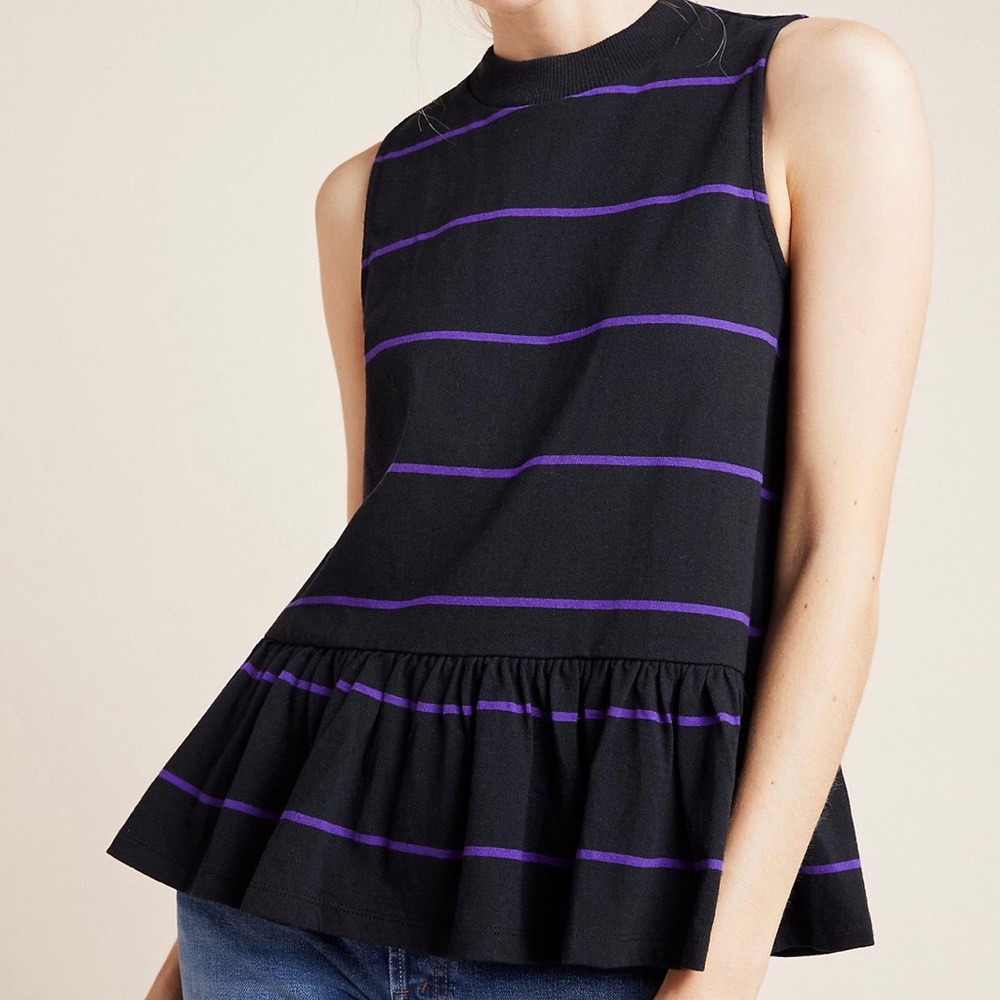 ANTHROPOLOGIE Peplum Purple Stripe Tank